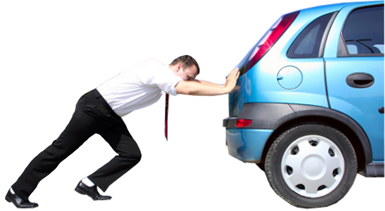 guy pushing car request legal services